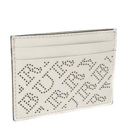 Pre Owned Burberry White Perforated Leather Sandon Card Holder
