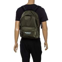 Burberry Green Nylon Logo Print Backpack