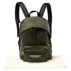 Burberry Green Nylon Logo Print Backpack