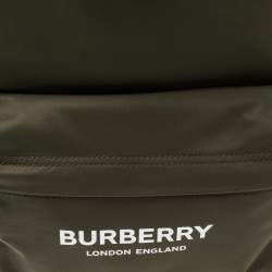 Burberry Green Nylon Logo Print Backpack