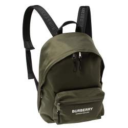 Burberry Green Nylon Logo Print Backpack