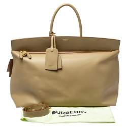Burberry Beige Leather Extra Large Society Top Handle Bag