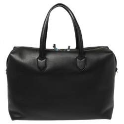 Burberry Black Grain Leather Lawrence Holdall Weekend Bag