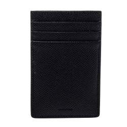 Pre Owned Burberry Black Grain Leather Elmer Card Holder