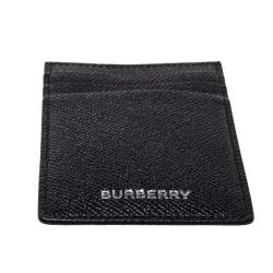 Pre Owned Burberry Black Grain Leather Elmer Card Holder
