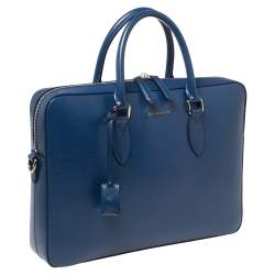 Pre Owned Burberry Deep Blue Leather Hambleton Briefcase