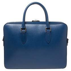 Pre Owned Burberry Deep Blue Leather Hambleton Briefcase