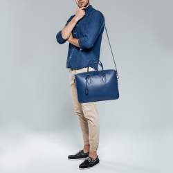 Pre Owned Burberry Deep Blue Leather Hambleton Briefcase