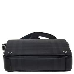 Pre Owned Burberry Dark Charcoal Beat Check PVC and Leather Messenger Bag