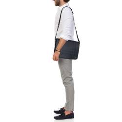 Pre Owned Burberry Dark Charcoal Beat Check PVC and Leather Messenger Bag