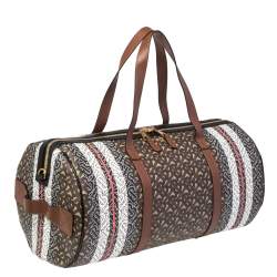 Burberry Bridle Brown Coated Canvas Medium Kennedy Duffle Bag