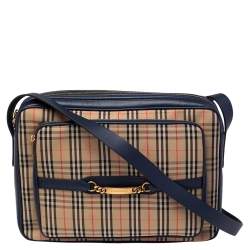Burberry Blue/Beige 1983 Knight Check Canvas and Leather Camera Bag