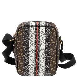Pre Owned Burberry Bridle Brown Coated Canvas and Leather Thornton Crossbody Bag