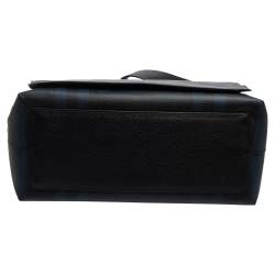 Pre Owned Burberry Black/Blue Check PVC and Leather Large Burleigh Messenger Bag