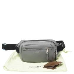 Pre Owned Burberry Grey Leather and Nylon West Belt Bag