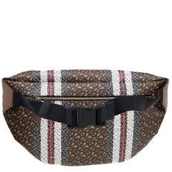 Burberry Brown/White TB Monogram Stripe Coated Canvas Extra Large Belt Bag