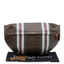 Burberry Brown/White TB Monogram Stripe Coated Canvas Extra Large Belt Bag