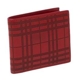 Burberry Red Perforated Leather Bill Bifold Wallet
