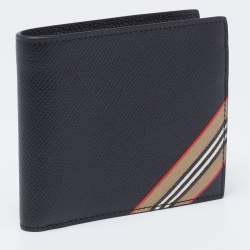 Burberry Black Icon Stripe Leather Bifold Wallet