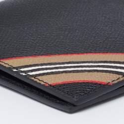 Burberry Black Icon Stripe Leather Bifold Wallet