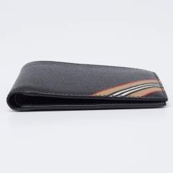Burberry Black Icon Stripe Leather Bifold Wallet