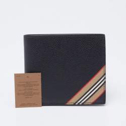 Burberry Black Icon Stripe Leather Bifold Wallet