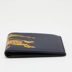 Burberry Blue/Green Crest Print Leather Bifold Wallet