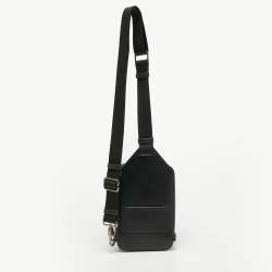 Burberry Black Motif Charcoal Monogram Check Coated Canvas and Leather Theo Crossbody Bag 