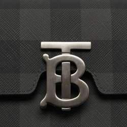 Burberry Black Motif Charcoal Monogram Check Coated Canvas and Leather Theo Crossbody Bag 