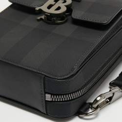 Burberry Black Motif Charcoal Monogram Check Coated Canvas and Leather Theo Crossbody Bag 