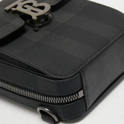 Burberry Black Motif Charcoal Monogram Check Coated Canvas and Leather Theo Crossbody Bag 