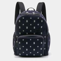 Burberry Blue/Black Marco TB Denim and Leather Backpack