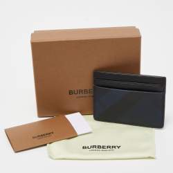 Burberry Navy Blue/Black London Check Canvas And Leather Sandon Card Holder
