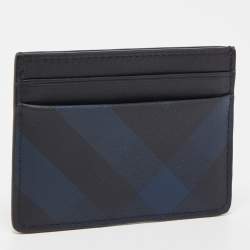 Burberry Navy Blue/Black London Check Canvas And Leather Sandon Card Holder