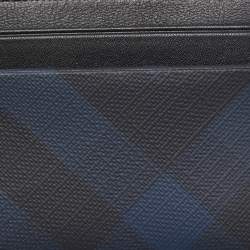 Burberry Navy Blue/Black London Check Canvas And Leather Sandon Card Holder