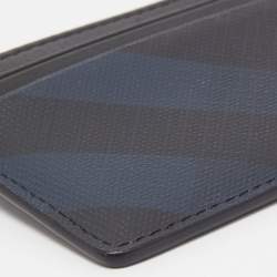 Burberry Navy Blue/Black London Check Canvas And Leather Sandon Card Holder