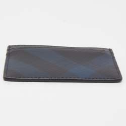 Burberry Navy Blue/Black London Check Canvas And Leather Sandon Card Holder