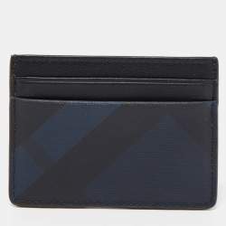 Burberry Navy Blue/Black London Check Canvas And Leather Sandon Card Holder
