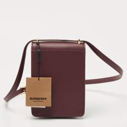 Pre Owned Burberry Burgundy Leather Robin Crossbody Bag