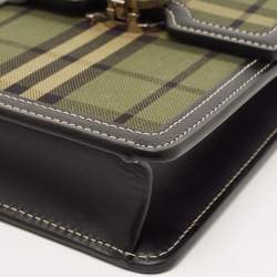 Burberry Black/Green Checkered Canvas and Leather Robin Crossbody Bag