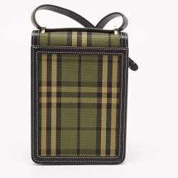 Burberry Black/Green Checkered Canvas and Leather Robin Crossbody Bag