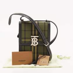 Burberry Black/Green Checkered Canvas and Leather Robin Crossbody Bag