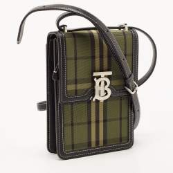 Burberry Black/Green Checkered Canvas and Leather Robin Crossbody Bag