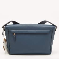 Burberry Ash Blue Leather Large Pocket Messenger Bag