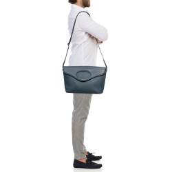 Burberry Ash Blue Leather Large Pocket Messenger Bag