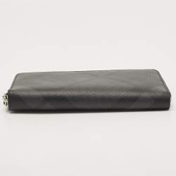 Burberry Charcoal London Check Coated Canvas Zip Around Continental Wallet