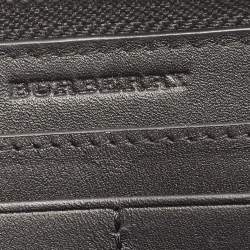 Burberry Charcoal London Check Coated Canvas Zip Around Continental Wallet