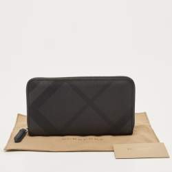 Burberry Charcoal London Check Coated Canvas Zip Around Continental Wallet