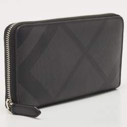 Burberry Charcoal London Check Coated Canvas Zip Around Continental Wallet