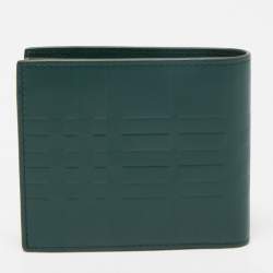 Burberry Green Check Embossed Leather CC Bills Bifold Wallet